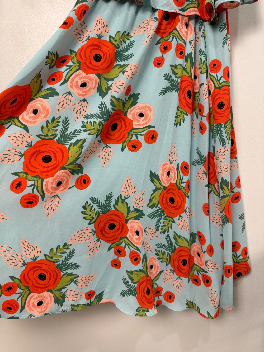 Anthropologie Paper Crown x Rifle Paper Co Poppy Field Dress Floral Blue Coral M - Picture 7 of 10
